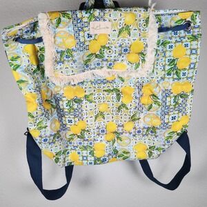 La‎ Divina Costiera Italian Mosaic Lemon Tile Print Backpack Fringed Drawstring